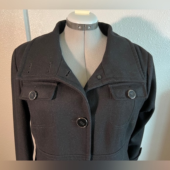Kenneth Cole Black Wool Blend Funnel Neck Coat Size 14 - Picture 4 of 8